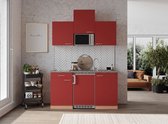 Goedkope keuken 150  cm - complete kleine keuken met apparatuur Gerda - Beuken/Rood - keramische kookplaat  - koelkast        - magnetron - mini keuken - compacte keuken - keukenblok met apparatuur