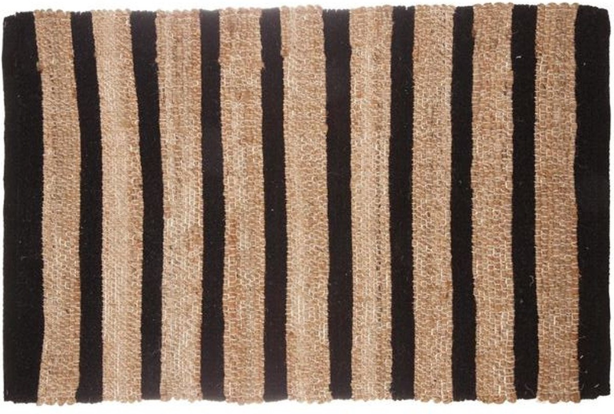 Rechthoekige etnische jutemat met krassen 60x90 cm - Coton|Jute - Zwart - Zwart - SILUMEN
