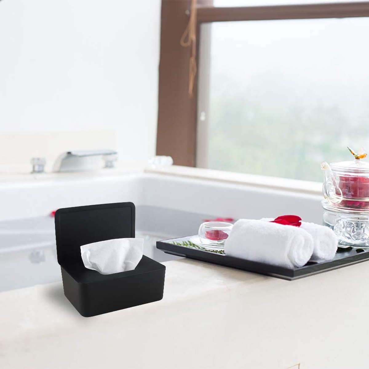 Doos voor vochtige doekjes voor baby's, toiletpapier, opbergdoos, zakdoekhouder, kunststof vochtige doekdispenser, dispenser met deksel, servetbox
