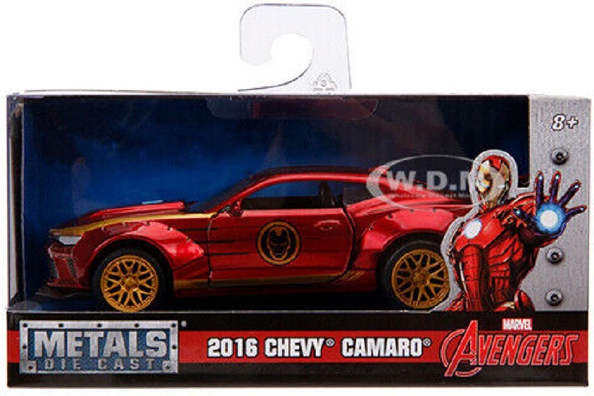 Avengers Iron Man Chevy Camaro voertuig - Metaal - Schaal 1:32 - 15 x 7 x 8 cm