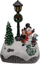 Miniatures de Noël bonhomme de neige avec enfants - Avec éclairage - 12 cm
