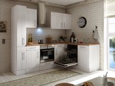 Hoekkeuken 250  cm - complete keuken met apparatuur Anton  - Wit/Wit - soft close - keramische kookplaat - vaatwasser - afzuigkap - oven    - spoelbak