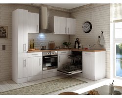 Hoekkeuken 250  cm - complete keuken met apparatuur Anton  - Wit/Wit - soft close - keramische kookplaat - vaatwasser - afzuigkap - oven    - spoelbak
