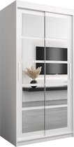 InspireMe - Armoire à 2 portes coulissantes, Style moderne, Une armoire avec des étagères et un miroir (LxHxP): 100x200x62 - VENEZIA II 100 Wit Mat