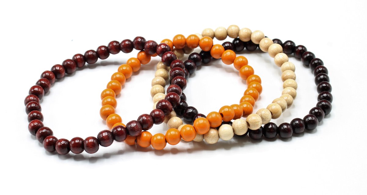 Houten kralen armbanden set - A kwaliteit - 16 cm - 4 stuks - Trendy - Cadeau - Kerstcadeau - Sinterklaas - Uni-sex - Accessoires - Kralenarmband - Houtenkralen - Armbanden - Stoer - Charmant