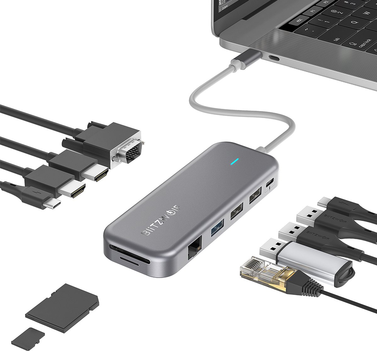 11-in-1 USB C Hub USB3.0 USB2.0 SD&TF HDMI VGA LAN TYPE C /F(DATA) TYPE C /F(PD)