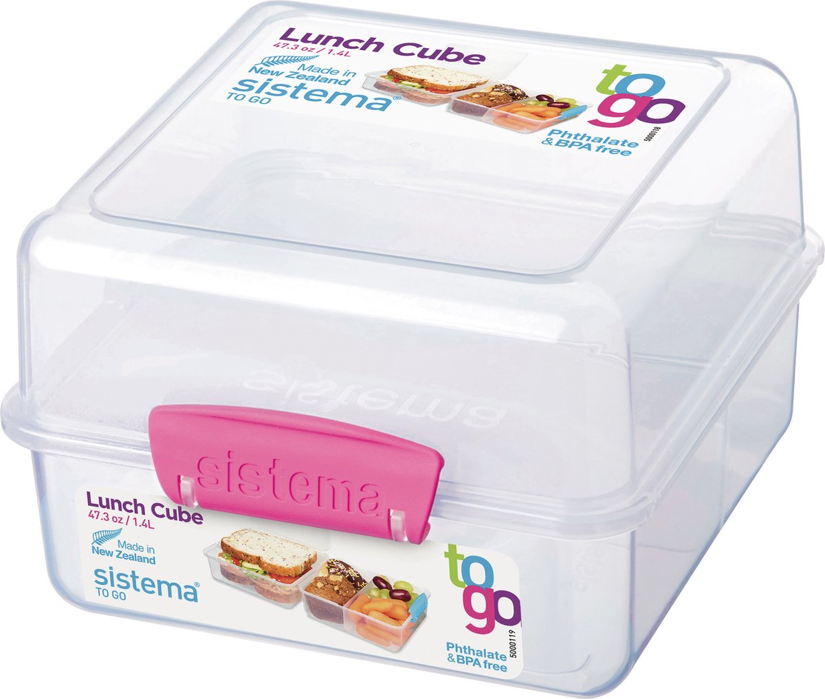 Lunchbox 'Cube' (1,4l) - Transparant Roze