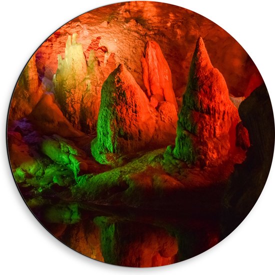 WallClassics - Dibond Muurcirkel - Roze Lichtgevende Grot - 50x50 cm Foto op Aluminium Muurcirkel (met ophangsysteem)