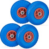 Relaxdays 4x steekwagenwiel anti-lek - 4.1/3.5-4 - rubberen band - reservewiel blauw-rood