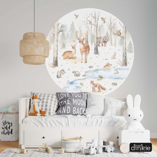 Studio Dinkie | Mur cercle forêt animaux forêt | Chambre de bébé | Chambre des enfants | Décoration