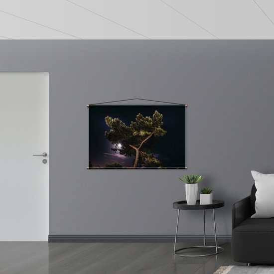 WallClassics - Affiche Textile - Cime d'Arbre dans Ciel Violet - 120x80 cm Photo sur Textile