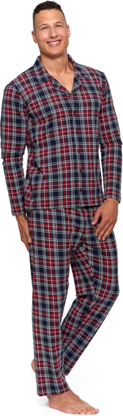 Heren geruite pyjama met lange mouwen - bordeaux- korting- sale M