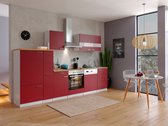 Goedkope keuken 310  cm - complete keuken met apparatuur Malia  - Wit/Rood - soft close - keramische kookplaat - vaatwasser - afzuigkap - oven    - spoelbak