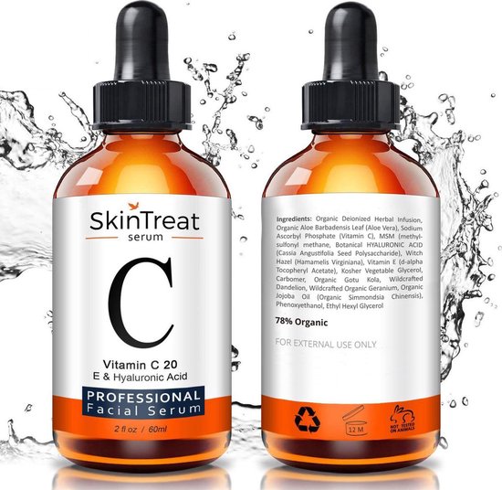 SkinTreat Vitamine C Serum | Met Vitamine E & Hyaluronzuur | Gezichtsserum | Gezichtsverzorging | Collageen | Anti Rimpel | Anti Acne | 60ML