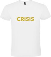Wit T-Shirt met “ Crisis “ tekst Goud Size XL