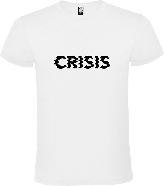 Wit T-Shirt met “ Crisis “ tekst Zwart Size XXXXXL