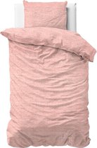 Warme flanel dekbedovertrek uni roze - eenpersoons (140x200/220) - hoogwaardig en zacht - ideaal tegen de kou