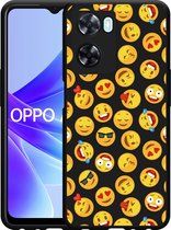 Oppo A57s Hoesje Zwart Emoji - Designed by Cazy