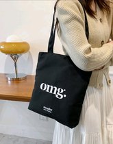 Nieuwe stoere canvas schoudertas boodschappentas tas shopper met tekst omg