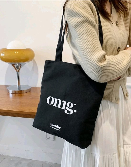 Nieuwe stoere canvas schoudertas boodschappentas tas shopper met tekst omg