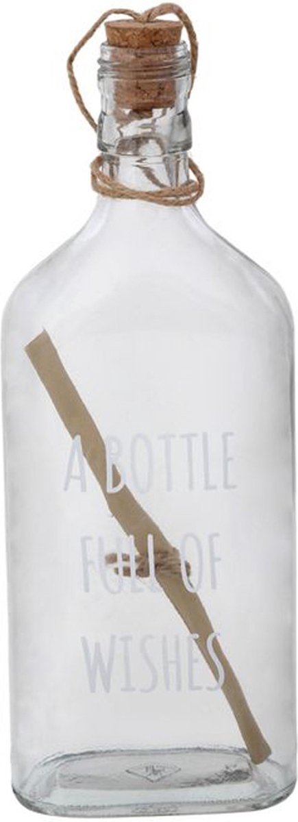 Fles "Message" helder 3ass glas 9x5x25cm