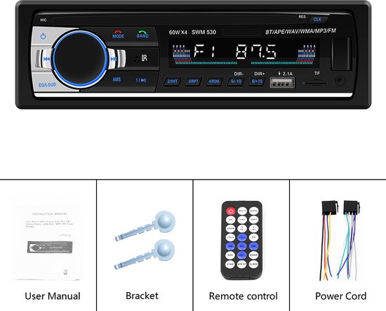 Autoradio met Bluetooth, Handsfree , USB / AUX / SD, Inclusief  afstandsbediening, 1
