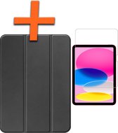 Hoes Geschikt voor iPad 2022 Hoes Tri-fold Tablet Hoesje Case Met Screenprotector - Hoesje Geschikt voor iPad 10 Hoesje Hardcover Bookcase - Zwart