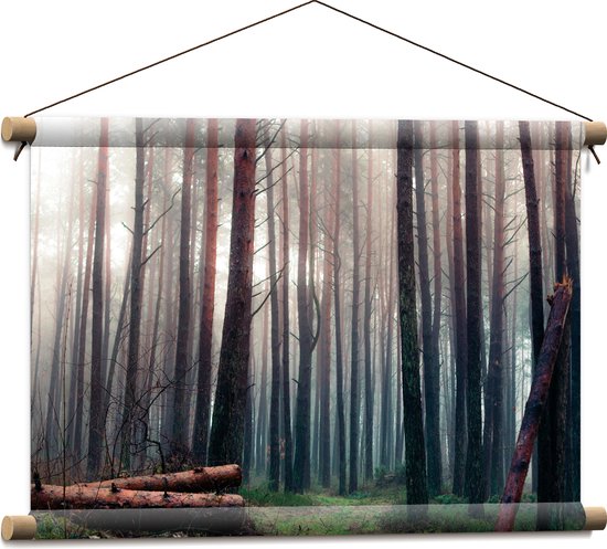 WallClassics - Textielposter - Omgevallen Bomen in het Bos - 60x40 cm Foto op Textiel