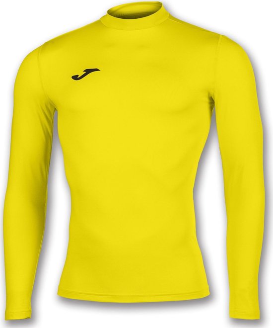 Maillot thermique jaune à col montant et logo Joma noir sur la poitrine.