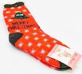 Merino Wollen Kerstsokken  - Rood met Kerstboom - maat 39-42 - Huissokken - Antislip sokken - Warme sokken – Winter sokken