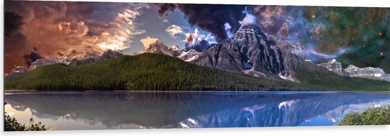 WallClassics - Dibond - Volcan entre Montagnes et Etoiles - 150x50 cm Photo sur Aluminium (Décoration murale en métal)