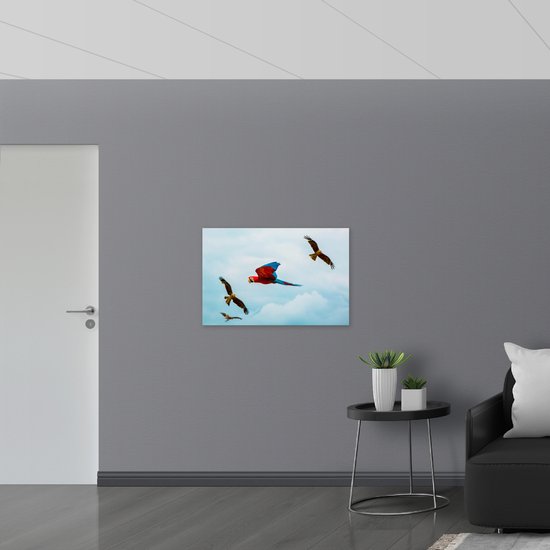 WallClassics - Panneau en mousse PVC - Vogels volants, Ara, perroquets - Photo 90x60 cm sur panneau en mousse PVC (avec système de suspension)