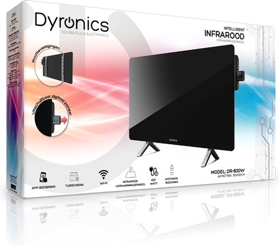 Dyronics Smart Infrarood paneel - Glas - Smart APP - 600 Watt Verwarming