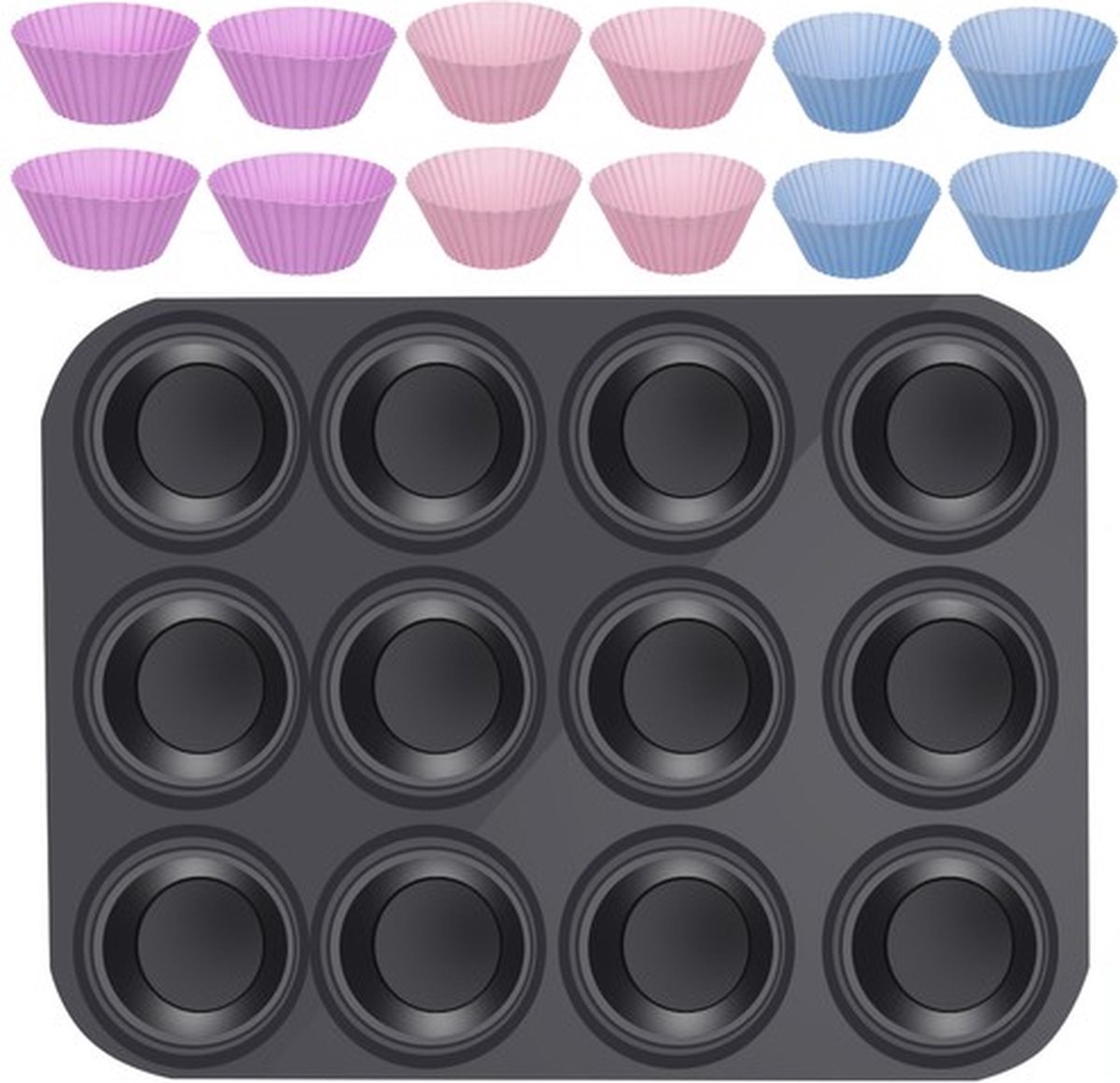 Ruhhy Bakplaat met 12 Siliconen Muffinvormpjes - Ideaal voor Thuisbakkers