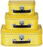 Kofferset - 3delig - 16-20-25cm - geel met zwarte stippen, handvat zwart