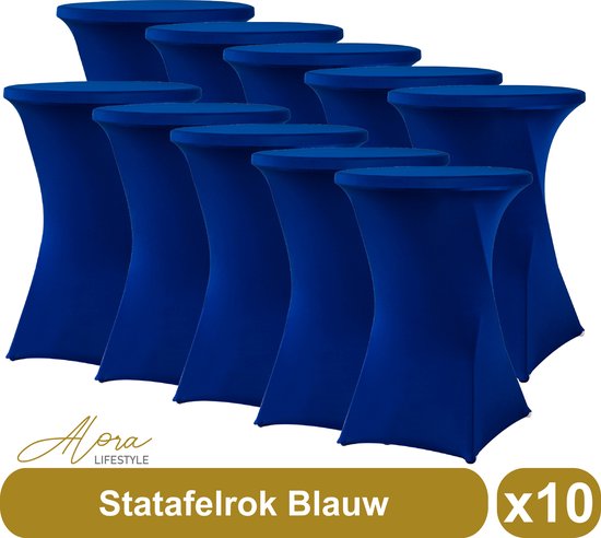 Statafelrok Blauw 80 cm per 10 - Alora tafelrok voor statafel - Statafelhoes - Bruiloft - Cocktailparty - Stretch Rok - Set van 10
