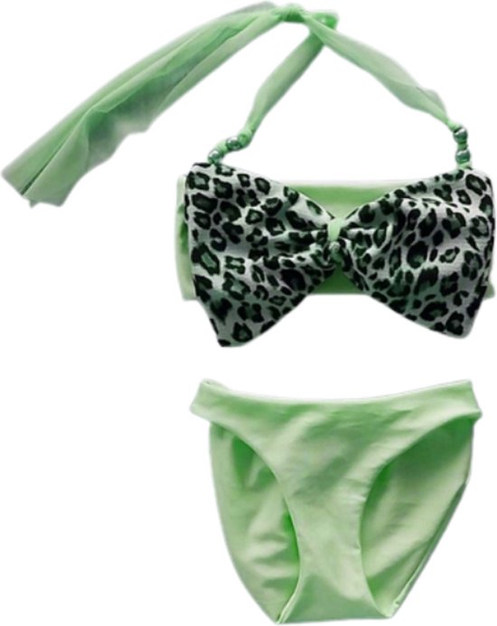 Maat 158 Bikini zwemkleding NEON Groen met dierenprint badkleding baby en kind fel groen zwem kleding