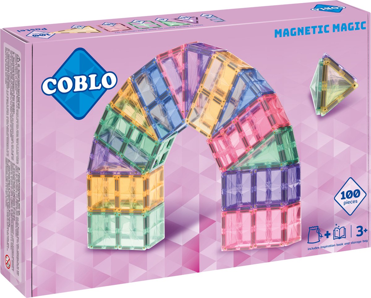 Coblo Pastel 100 stuks - Magnetisch speelgoed - Montessori speelgoed - Magnetische Bouwstenen - Magnetische tegels - STEM speelgoed - Cadeau kind - Speelgoed 3 jaar t/m 12 jaar