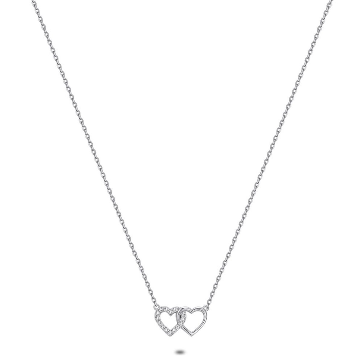 Twice As Nice Halsketting in zilver, 2 harten, zirkonia 38cm+5cm