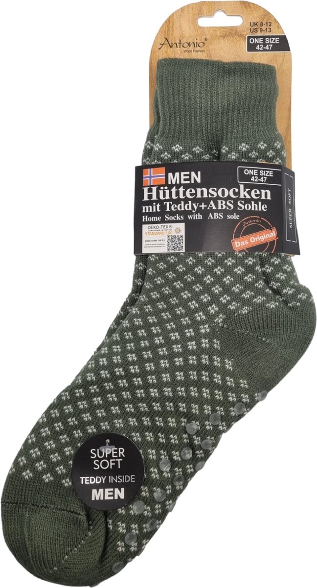 Antonio Heren Huissokken - Groen - Antislip ABS - One Size (42-46) - Hüttensocken - Warme Huissokken - kerstcadeau voor mannen