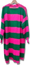 Lundholm vest dames lang gebreid groen roze geblokt - Scandinavische trui dames - gebreide vesten dames lang one size | Scandinavisch design - Linköping serie