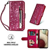 Samsung A12 Glitter Hoesje Met Pasjeshouder Bookcase Roze