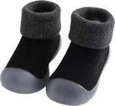 Fleece anti-slip babyschoentjes - Slof sokken - Eerste loopschoentjes van Baby-Slofje - Effen zwart - maat 18/19