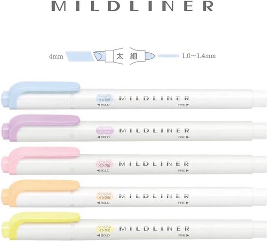 Zebra Mildliner Double Sided Highlighter – New Gentle Colors Set van 5 + EXTRA een Zipperbag