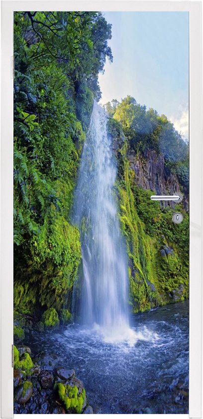 Deursticker Nationaal park Whanganui - Waterval in het Nationaal park Whanganui in Nieuw-Zeeland - 80x205 cm - zelfklevende deurposter - bubbelvrij en herpositioneerbare deursticker