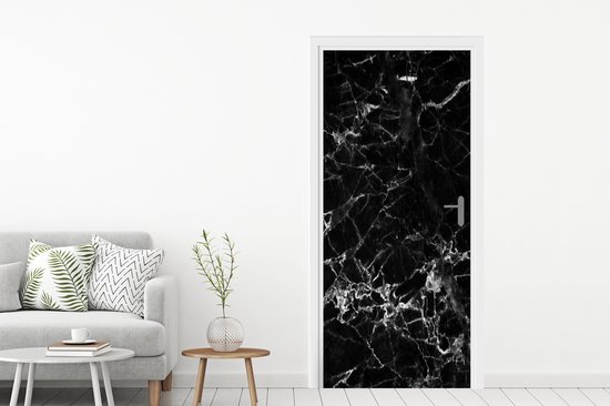 Sticker de porte Marbre - Pierre - Zwart - 90x205 cm - Affiche de porte