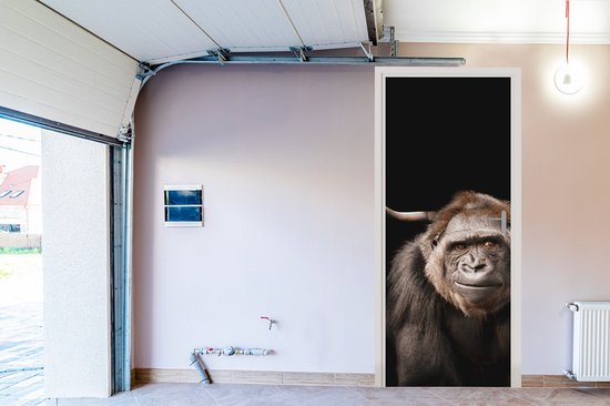 Deurposter 90x235 cm - Deursticker Schotse hooglander - Gorilla - Zwart - Meubelfolie zelfklevend - Deurfolie woonkamer - Interieurfolie fotobehang - Deur plakfolie - Deurstickers - Deurbehang sticker - Kamer decoratie