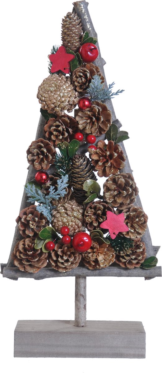 Kerstboom op houten staander van Naturn Christmas | 22 x 8 x 50 cm | Duurzame kerstversiering | Kerst ornament op voet | Rood