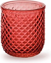 Theelichthouder glas rood Ø9x11 - waxinelichthouder - set van 2 - kerst