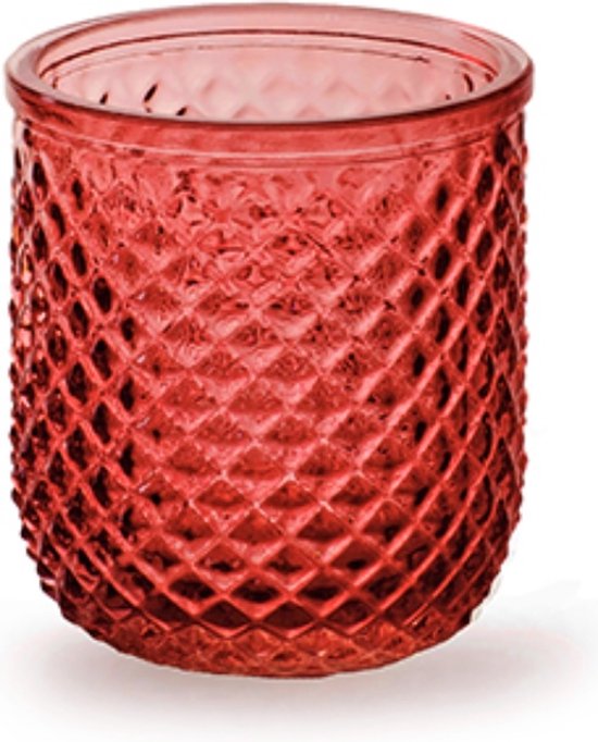 Theelichthouder glas rood Ø9x11 - waxinelichthouder - set van 2 - kerst